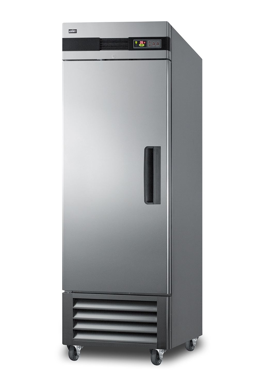 23 cu.ft. commercial reach-in refrigerator in complete stainless steel with left hand door swing